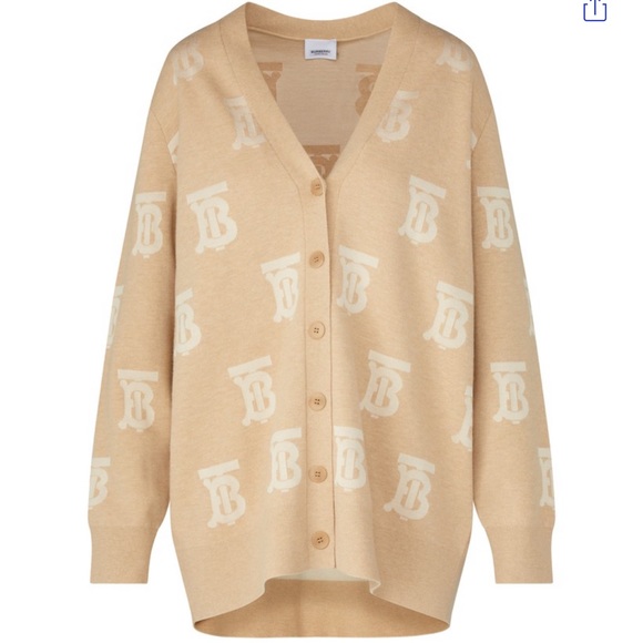 Burberry Monogram Wool Silk Blend Oversized Cardigan – Size M (Light Camel) - Picture 1 of 5